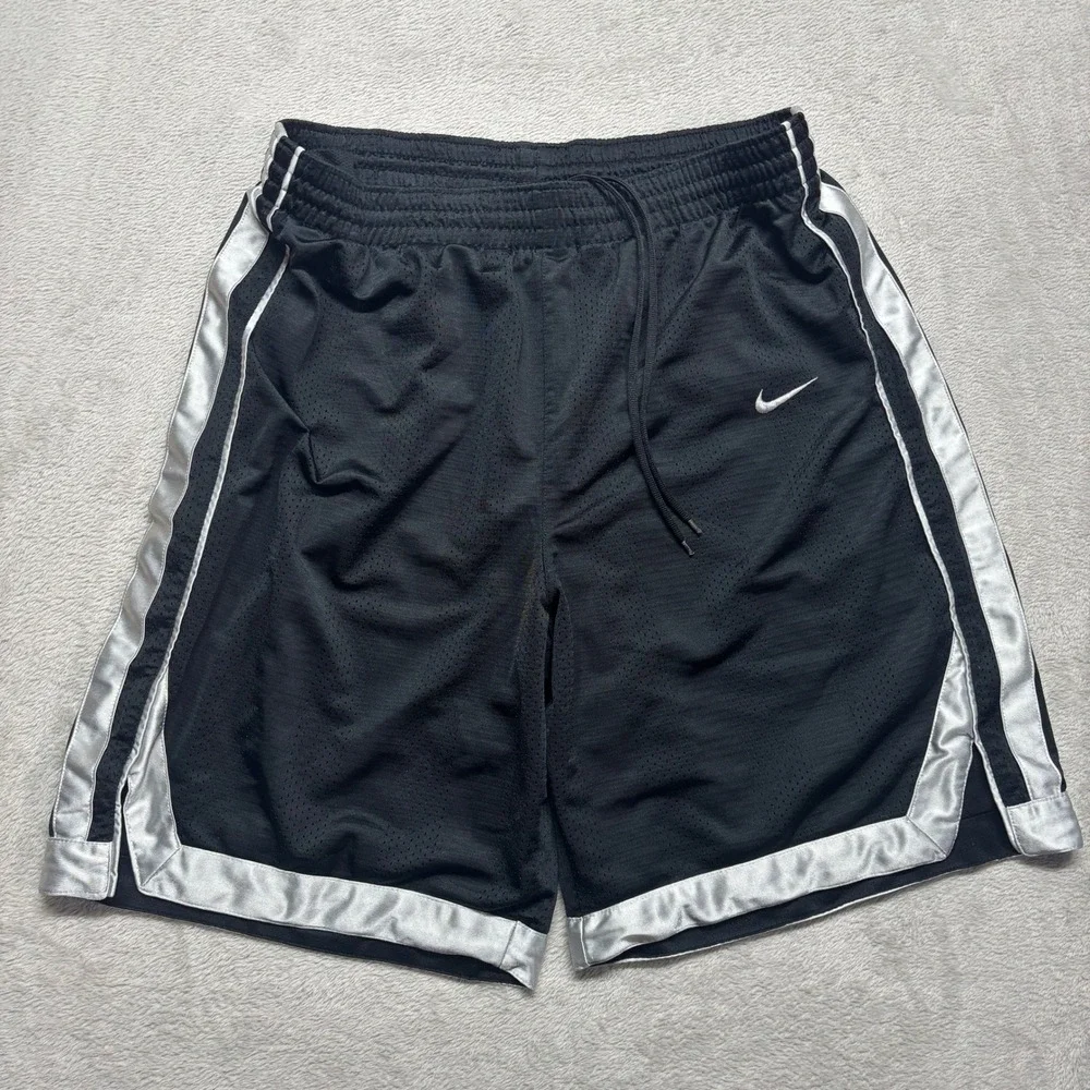 Y2K Dazzle Nike Mens XL Basketball Shorts Black Silver Mesh Athletic Gym Swoosh